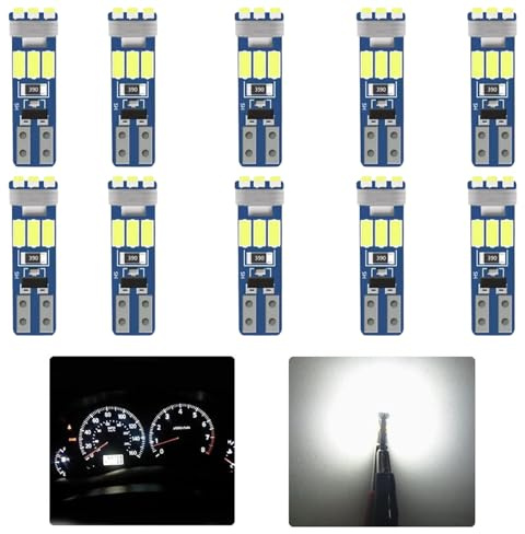 SUCANY T5 LED Ampoules,Ampoule à LED 2721 27 37 286 PC74,12V 300LM 0.6W 9SMD 3014 Chips,Convient Aux Indicateurs Du Tableau De Bord Et Du Groupe D'Instruments De L'Automobile (Blanc - 10 Pièces)