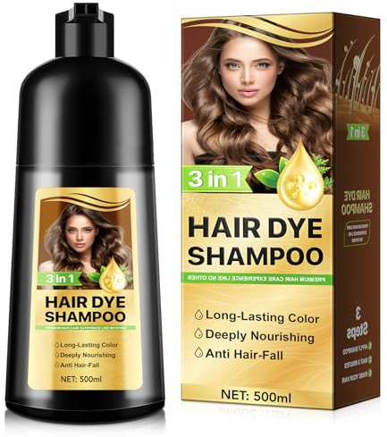 Brown Hair Dye Shampoo 3 in 1 Instant Colour Shampoo for Grey Hair, 100% Grey Coverage for Women and Me,500ML (Brown)