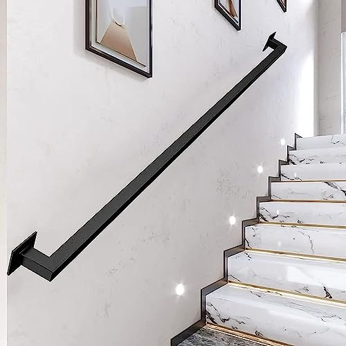 Scala in metallo nero da 1,8 m, balaustra industriale in ferro per interno/esterno, supporto a parete, maniglia di sicurezza, ringhiera per gradini, corrimano durevole per scale