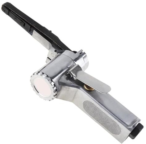 Lijadora neumática ajustable de 3/8 pulgadas de ancho, incluye abrasivos P60 P80 P120 aptos para pulido de madera y metal, lijadora ergonómica de banda de aire para eliminación de óxido y molienda de