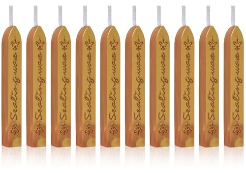 Bâtons de Cire à Cacheter, 10 Pièces Cire à Cacheter avec Mèche Or, DIY pour Cartes, Coffrets Cadeaux, Lettres, Enveloppes, Emballages de Vin, Invitations de Mariage, de Noël et Fêtes