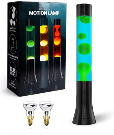 Klarlight Cadeau de la Saint-Valentin Lampe de Lave Verte Cire Bleue Liquide Apaisant Mouvement Lampe de Lave pour La Relaxation Pacifique, 15,35 Pouces, avec 2 Paquets R39 25W E14 Ampoule Réflectrice