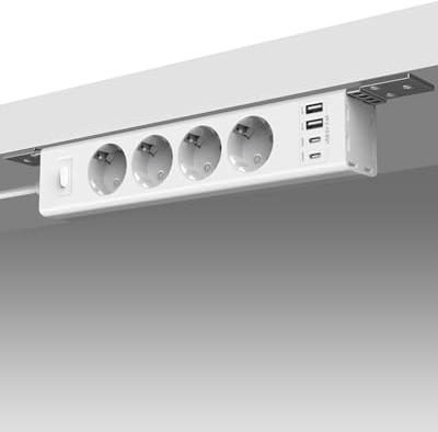 360° Montierbar Steckdosenleiste mit 4 USB Ports (2X USB-C), 2m Verlängerungskabel Schraubbare Steckdosenleiste für Wand, Schreibtisch, Ecke und Untertischmontage