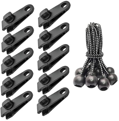 10pcs Planenclips Schwerlast,Befestigungsclips mit 10pcs Planenspanner mit Kugel für Planen,Markisen,Zelte,Vordächer