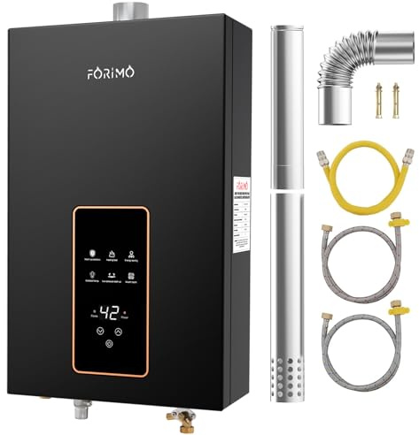 Calentador de agua sin tanque, propano, 4.21 GPM 18 L en interiores, calentador de agua instantáneo de gas propano caliente, con visualización digital Fahrenheit, multiprotección (gris) (LPG)