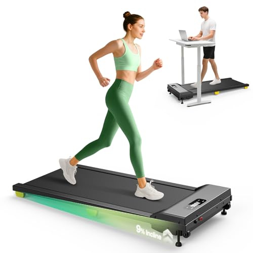 UREVO Compact Under Desk Treadmill with 2.5HP Quiet Motor, Slim Walking Pad with 6-point Shock Absorption, 38x90cm Running Area designed for Home/Office
