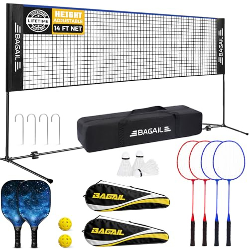 BAGAIL Sportnetz mit Pickleball- und Badminton-Sets, 4.2m | höhenverstellbares Netzsystem, tragbare Transporttasche, Aufbau ohne Werkzeug, ideal für Volleyball, Pickleball und Tennis