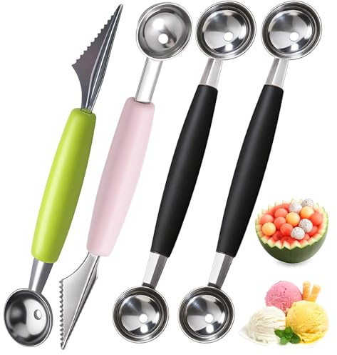 Kugelausstecher 4-teilig, Melonenausstecher Kugeln und Gemüse Ausstecher für Obstschneider, Parisienne Ausstecher und Melonenschneider, Edelstahl Küchenwerkzeug Cutter DIY Obstsalatschneider