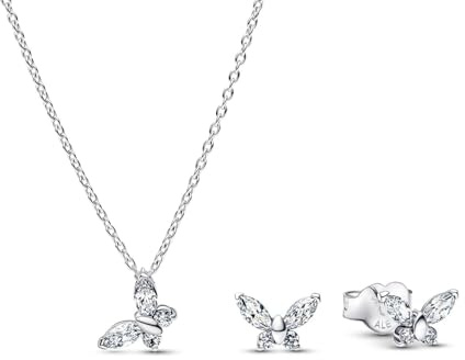 PANDORA Set di gioielli da donna con collana e orecchini a farfalla, argento, regalo alla moda, confezione multiprodotto 21536