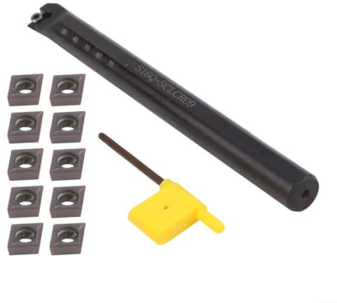Alanmoship S16Q-SCLCR09 16Mm Lathe Boring Bar Turning Tool Holder In Alloy Steel With T15 Wrench And 10 CCMT09T304 Cemented Carbide Indexable Inserts