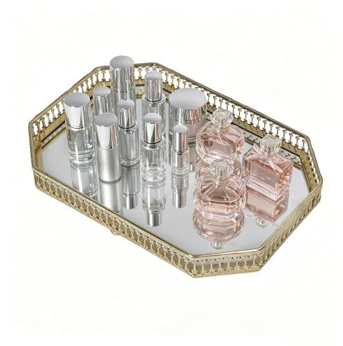 Vintage Gold Mirrored Vanity Tray Decorative Perfume Vanity Mirror Tray for Home Decor