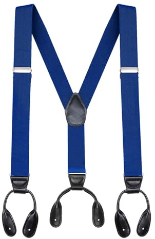 Buyless Fashion Button End Suspenders for Men - 48 Adjustable Straps 1 1/4 - Y Shape - 5113-Royal-Blue