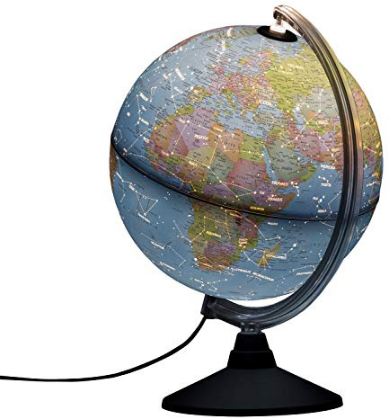 Idena 10411 - Globe lumineux LED avec constellations, interrupteur marche/arrêt, diamètre env. 25 cm, cartographie politique et astronomique