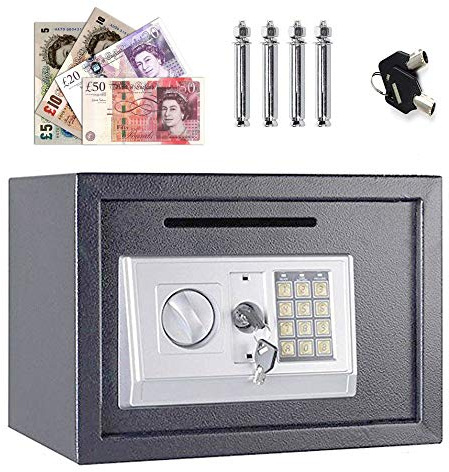 Digital Safe Box with Key, Large 16L Home Safes Solid Steel Wall Mounted Electronic Safety Security Box Cabinet Safe For Jewelry Cash Documents Home House Office Hotel Used Grey