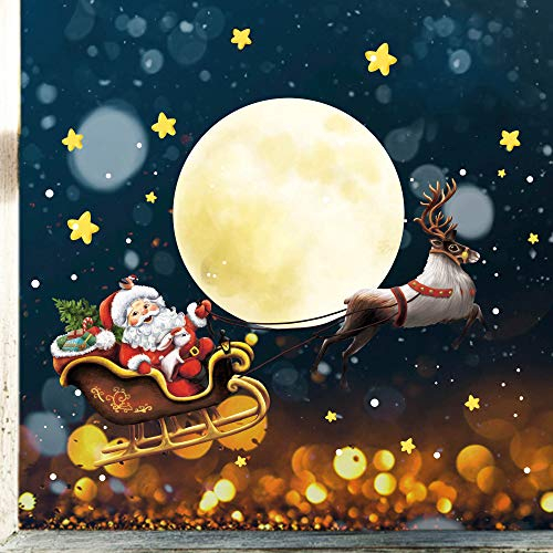 Wandtattoo Loft XXL Fensterbild Weihnachten Weihnachtsmann Rentier Schlitten Wiederverwendbare Fensteraufkleber Schaufenster Deko