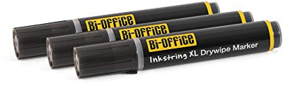 Bi-Office Inkstring XL Whiteboard markör med giltigt bläck och 3 mm rund spets – 3-pack svart
