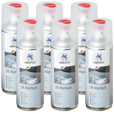 Normfest 2K-Klarlack – Hochglänzender, kratzfester Klarlack mit UV-, Chemikalien- und Kraftstoffbeständigkeit – Profi-Spraydose für Teil- & Reparaturlackierungen – 6x 400ml