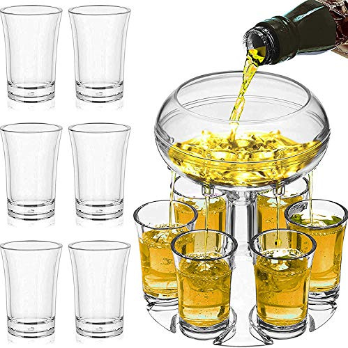 6 Shot Glass Dispenser and Holder with Glasses, 6 Cocktail Dispensers and Holder, Plastic Acrylic Transparent Bar Shot Dispenser for Bar Great Party Festival Gift