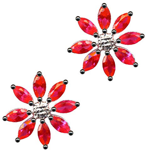 Orecchini a forma di fiore/vero argento 925 con zirconi, design in stile Liberty, colore pietra: bianco trasparente, rosso/moderno, stravagante/negozio online 58065, Argento Sterling 925, zirconi,