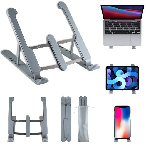 NONSOLOINFORMATICA Supporto PC Notebook, Supporto in Alluminio Pieghevole con 6 Livelli di Angoli Regolabili in Altezza, Supporto Verticale per Computer Portatili Tablet e Smartphone 10-17 Pollici