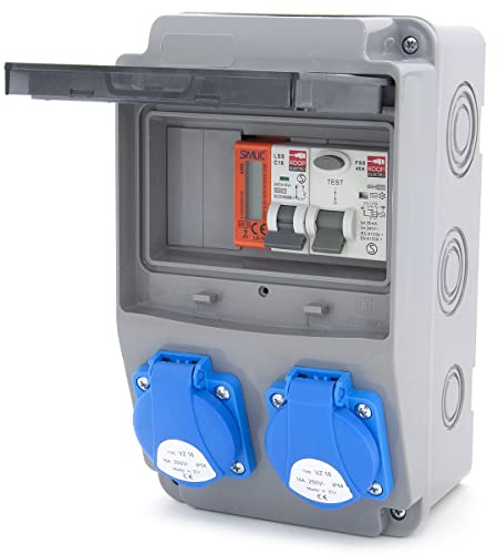 Stromverteiler Wandverteiler 2x230V Schuko mit Fehlerstromschutzschalter 40A & Leitungsschutzschalter C16A & MID Stromzähler. Baustromverteiler für Indoor/Outdoor-Bereich, Werkstätten & Fabriken IP54