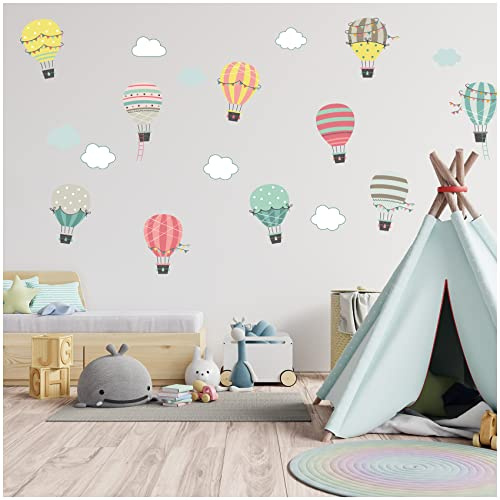 yabaduu Wandsticker personalisiert Sticker Aquarell Tiere mit Name Wandtattoo für Kinderzimmer Babyzimmer Spielzimmer Mädchen Junge Y037 (Nr. 20 Heißluftballon, Ohne Wunschname)