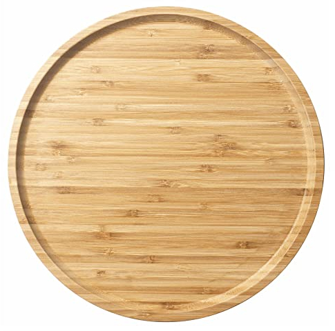 Bandeja de Bambu, Bandeja de Madera Redonda para Servir, Fuente de Bambú para Servir, Fruta, Pan, Plato de Ensalada, Tabla para Servir Charcutería (35 cm)