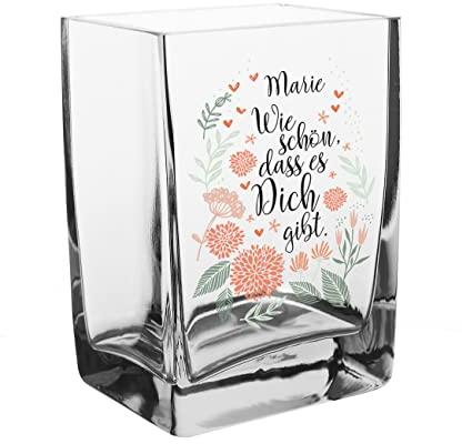 Herz & Heim® Moderne Glasvase mit Kompliment für Mama - die Beste Geschenkidee zum Muttertag Wie schön Transparent