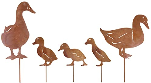 KOTARBAU® Ecorost - Set di decorazioni da giardino in metallo arrugginito, da inserire in giardino, anatre