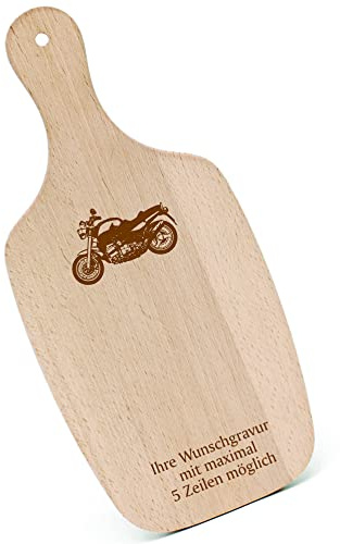 Schneidebrett Frühstücksbrettchen Gravur personalisiert - Motorrad - mit Griff 330x150 Holzbrett Holz Küche Schneidbrett