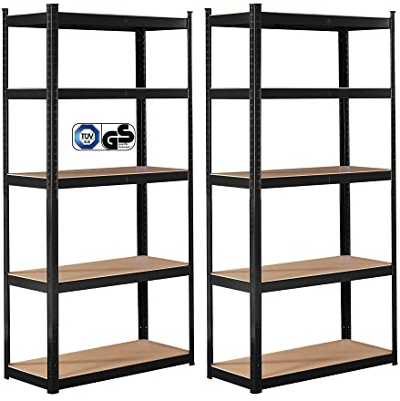 Arebos Schwerlastregal 2er Set | 180x90x30cm | 875kg Tragkraft | 0,7 mm | 5 MDF-Platten | Regal Lagerregal Kellerregal Steckregal Werkstattregal | Anthrazit