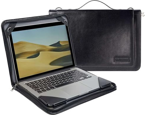 Broonel - Laptop Schultertasche Aus Schwarz Leder - kompatibel mit dem Acer Chromebook 315 Touchscreen 15.6