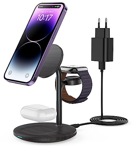 3 in 1 ladestation Apple Watch und iPhone,Induktive Ladestation Kompatibel mit iPhone iPhone 15 14 13,iWatch Ultra 2/1,Series 9,Kabellos Ladegerät,AirPods 3/2/Pro