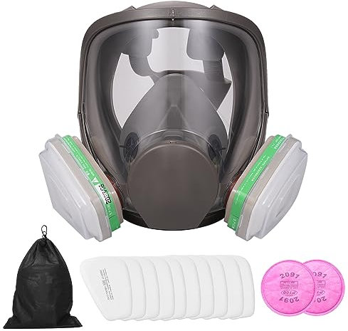 Respirador de cara completa, mascarilla facial completa reutilizable, respirador con máscara de gas 18 en 1, amplio campo de visión adecuado para protección laboral, como máquina de pulverización