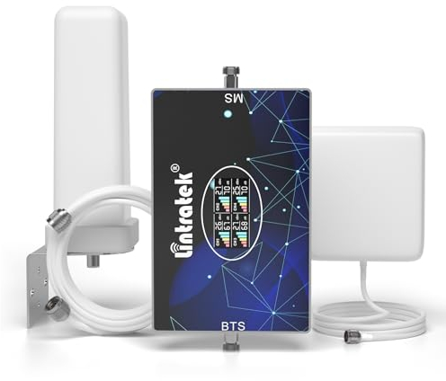 Amplificador de Cobertura Movil Nuevo Diseño Banda 8/3/1 900 1800 2100MHz Amplificador 4G LTE 3G gsm Compatible con Simiyo/Orange/Yoigo/LEBARA Antena de Interior y Amplificador Todo en uno