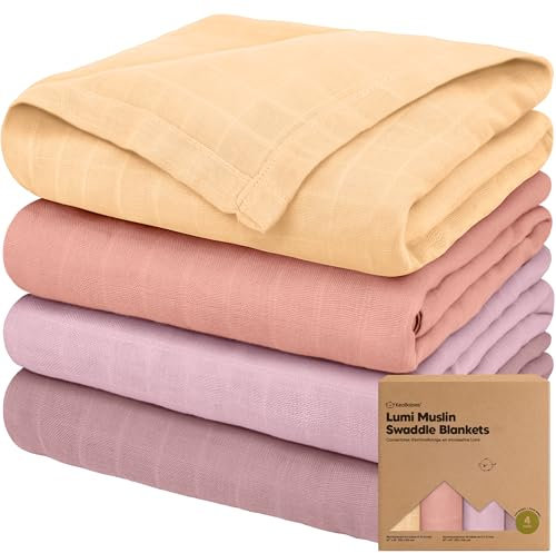 KeaBabies 4er-Pack Musselin Pucktuch Baby 0-3 Monate – Bio Musselin Decke Baby 120x120, Weiche und Atmungsaktive Musselintücher Mädchen und Jungen,Neutral,Geschenk für Neugeborene(Lavender)