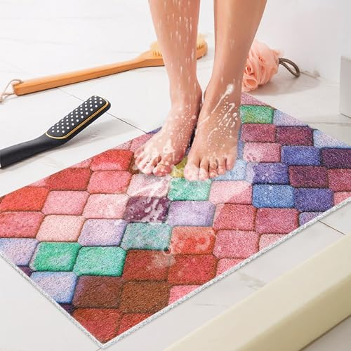Tapis de douche antidérapant 40 x 60 cm : tapis de bain doux et confortable, avec trous d’évacuation de l’eau. Tapis de massage en PVC et luffa, antidérapant, pour personnes âgées et enfants.
