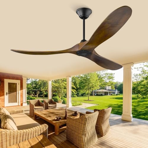 MSHENUED 132cm Deckenventilator mit Fernbedienung Massivholz leise DC Deckenventilatoren mit 6 Windgeschwindigkeit, 3-Klingen, Anzug für Haus innen außen Wohnzimmer (52Zoll Brauner)
