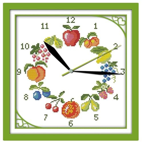 DIY Kits de Bordado Punto Cruz,DIY 11CT Cross Stitch Kit de Herramienta de Puntada Cruzada Contada a Mano-Reloj Atardecer,estilo 5,40x40cm(Sin marco)