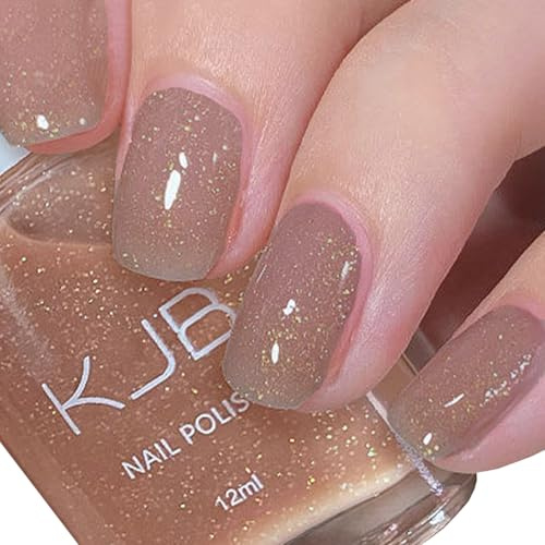 Holographic Nail Polish, Glitter nail polish Nude Brown Nail Varnish, Quick Dry nail polish, Long Lasting, Chip Resistant, Non-Toxic, Quick Drying, No Need UV Lamp Curing for At HomeManicure (6#)