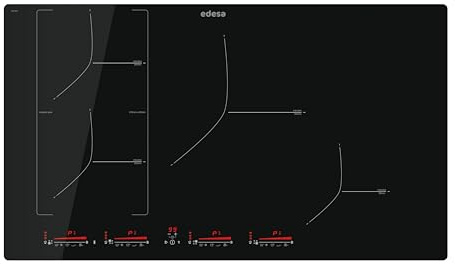 Placa de Inducción Edesa EIM-8430 R 85cm, Borde Redondeado, Panel Control Multi Slider Touch, 9 Niveles de Potencia, Booster, Bloqueo Seguridad, Gran Potencia 7,2 kW, Negro