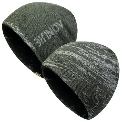 Joscoal 2 in 1 Wendemütze Wollmütze Wintermütze Unisex Beanie Mütze Frühling Atmungsaktive Haube für Damen und Herren, Strickmütze Warme Sportmütze Hat für Herbst und Winter, Tarngrün