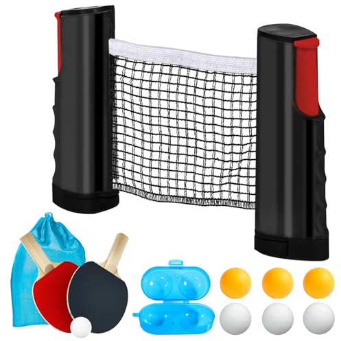 WIYETY Set racchette da ping pong professionale: 2 racchette + rete retrattile + 6 palline + 1 borsa + 1 scatola, set professionale