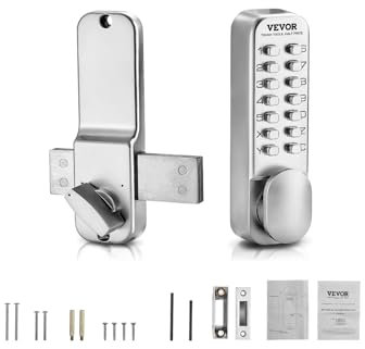 VEVOR Cerradura de Combinación Mecánica con Teclado de Una Cara 14 Teclas, Cerradura de Puerta sin Llave con Perilla Giratoria Adecuado para Puertas de 35 a 65 mm de Grosor para Oficina, Patio, Plata