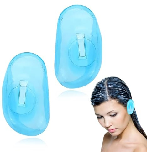 DWFEYOI Set da 2 paraorecchie in Silicone riutilizzabili, Impermeabili e Adatti a Uso Domestico,per Proteggere Il Colore dei Capelli Durante la tintura, in Doccia, Bagno o Salone,Trasparente Blu