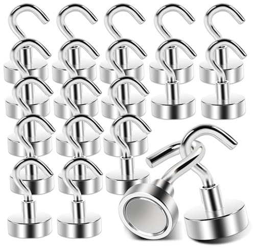 20 Stück Magnethaken Klein Magnethaken Extra Stark 20mm Magnet Haken Neodym Magnete mit Haken Haken Magnetische für Küchen Camping Grill Büro Outdoor und Kreuzfahrt Zubehör Silber