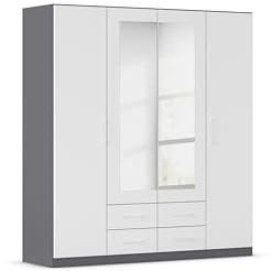 Rauch Möbel Belfast, Kleiderschrank, Weiß/Grau metallic, Breite 181 cm | Schrank, Kinderkleiderschrank, 4-türig, Spiegel, 4 Schubladen, für Schlafzimmer, Kinderzimmer, Babyzimmer, Garderobe, Flur