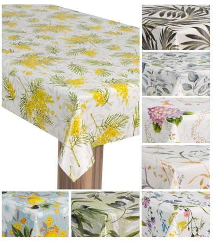 laro Wachstuch-Tischdecke Gartentischdecke PVC Abwaschbar Wasserabweisend mit Vlies-Rücken, Muster: Sommerfrische Gelb, Größe: 130x160 cm