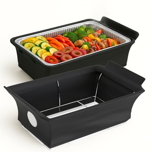 Protector de viento para platos de rozaduras con visualización de menú, protector de viento cubierto con asa, ajustable y lavable, accesorio de catering elegante y funcional, paquete de 2 (negro)