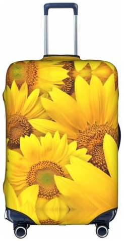 CKGODGF Elastische Gepäckabdeckung mit Sonnenblumen-Motiv, mit gelben Blumen, personalisierbar, mit Reißverschluss., weiß, L